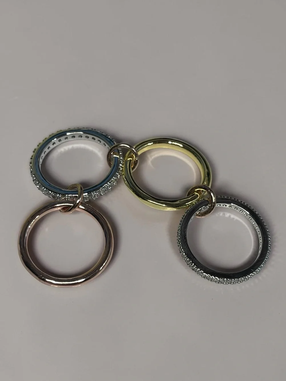 Mixed Metal Interlocking Multi Band Ring Pave Crystal Statement Ring Size 6.5
